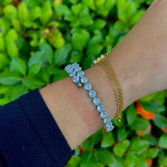 Water Resistant Silver Diamond Adjustable Wrap Bracelet - Picture 2 of 2